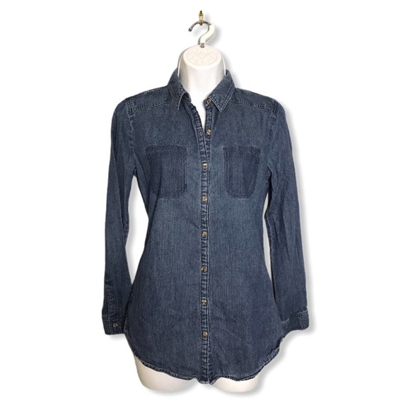 BP | Button Down Denim Long Sleeve Top Jean Shirt - Picture 1 of 11